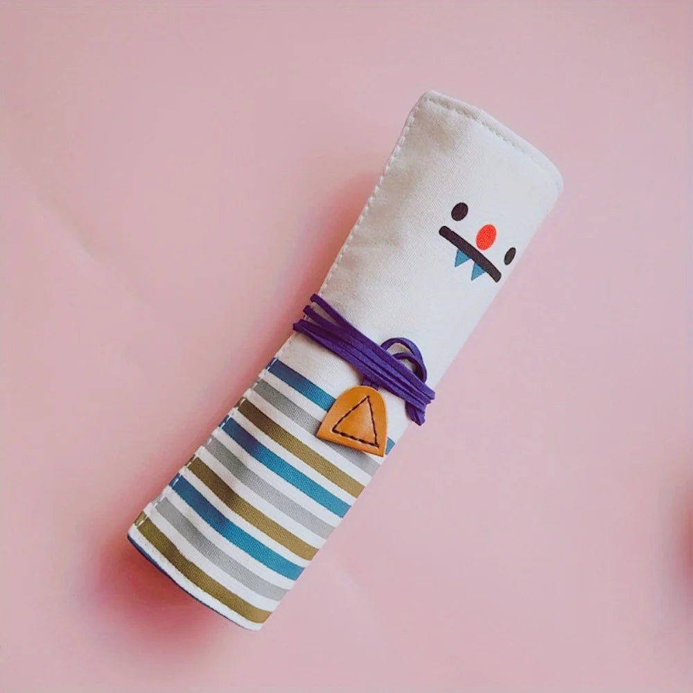 Canvas Roll-Up Pencil Case & Makeup Brush Storage Bag Canvas Pencil Roll Bag Babs beige