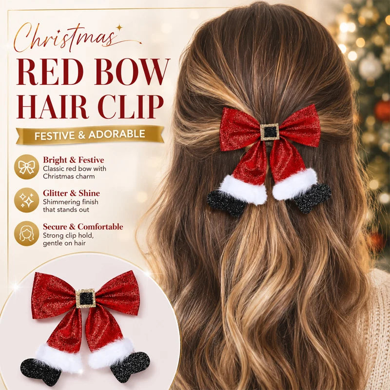 Glittery Christmas Hair Clips Red Bow Santa Hat Duckbill Clips Christmas Hair Clips Babs