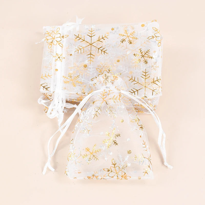 20Pcs Snowflake Organza Drawstring Gift Bags Gold Silver Organza Gift Bags Babs