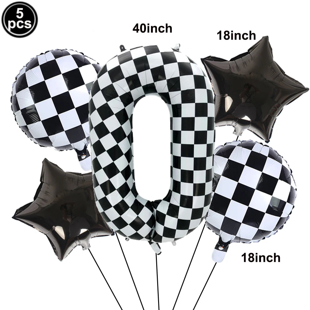 5-Piece Race Car Foil Balloon Set – 40" Checkered Number Balloons Party Foil Balloons Babs Number 0 As show