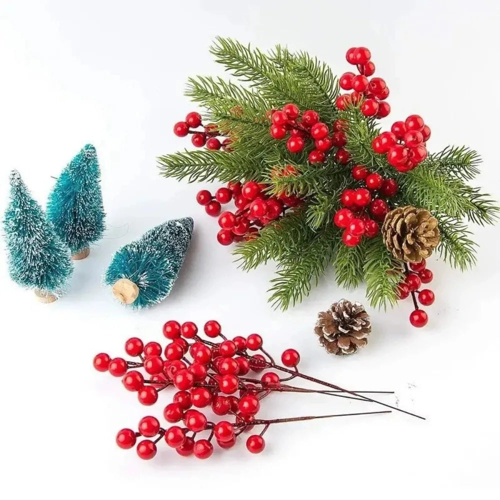 10Pcs Artificial Red Berry Holly Pine Branches – Christmas Decor Christmas Branch Decor Babs