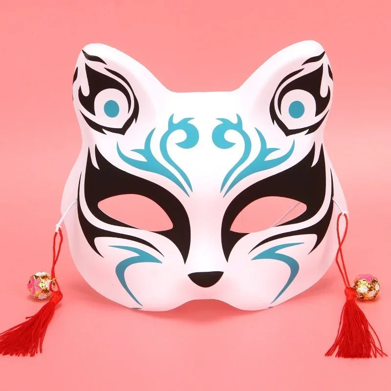 Anime Fox Cat Half Face Mask with Bell Tassels | Halloween Costume Face Mask Babs