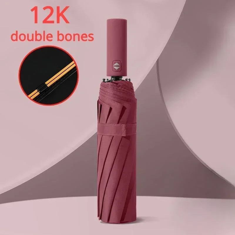 16K Double-Bone Windproof Folding Umbrella – UV Sun & Rain Folding Umbrella Babs wine red-24bones 24K Iron