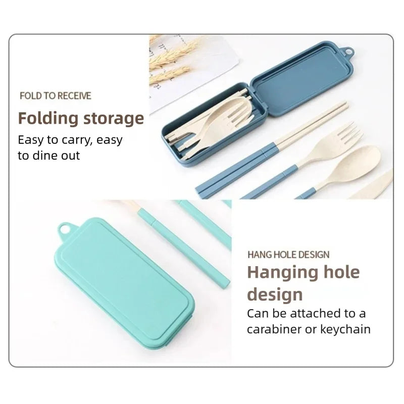4-Piece Wheat Straw Portable Cutlery Set – Camping & Lunch Portable Cutlery Set Babs