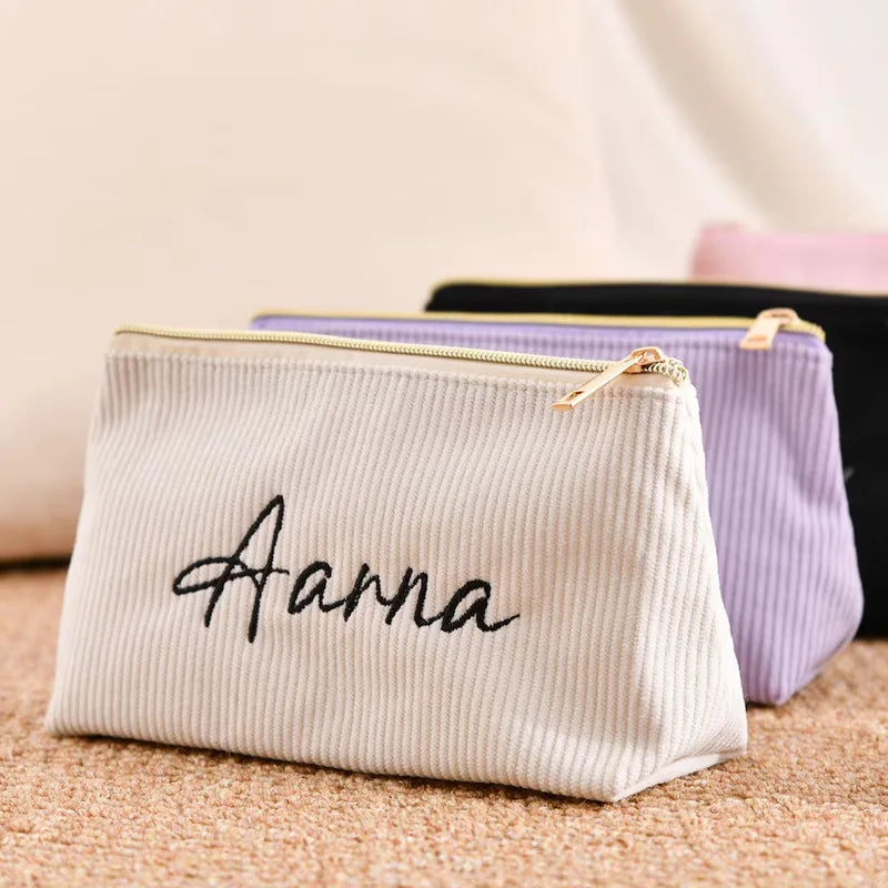 Corduroy Embroidery Cosmetic Bag – Portable Makeup Pouch Cosmetic Makeup Bag Babs