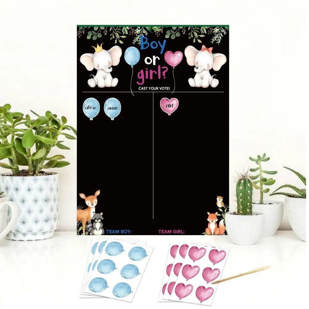 Gender Reveal Voting Game Poster Board with Stickers – He or She Party Game Poster Babs