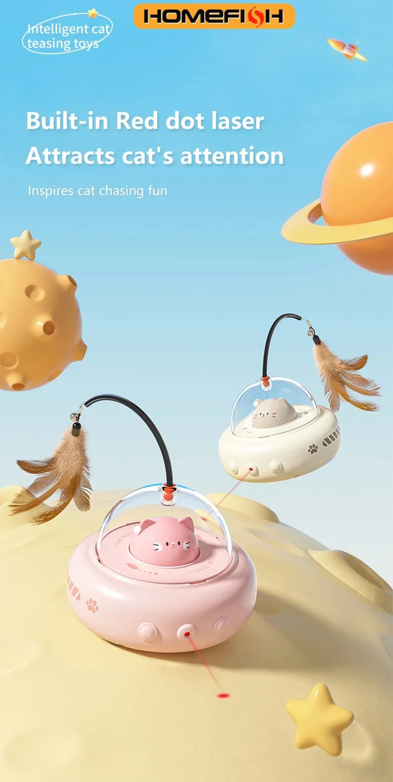 Electric UFO Cat Teaser Toy – Feather Wand with Bell Interactive Cat Toy Babs
