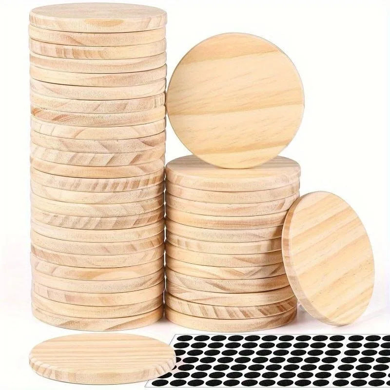 5-Pack 4" Round Wooden Coasters | Non-Slip, DIY Craft Ready Wooden Coaster Set Babs