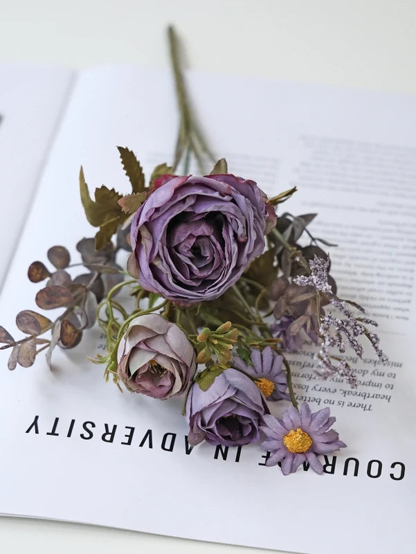 Silk Rose & Sunflower Artificial Bouquet – Wedding & Home Décor Artificial Flower Bouquet Babs PURPLE 1 pc