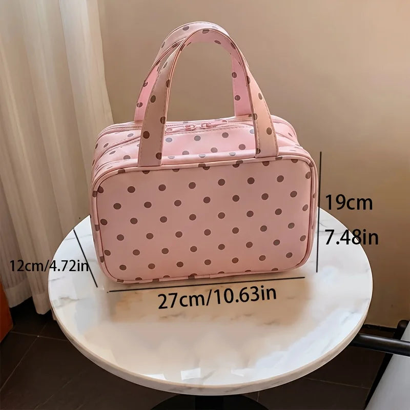 Polka Dot Makeup Bag – 3-Layer Travel Toiletry Organizer Travel Makeup Bag Babs