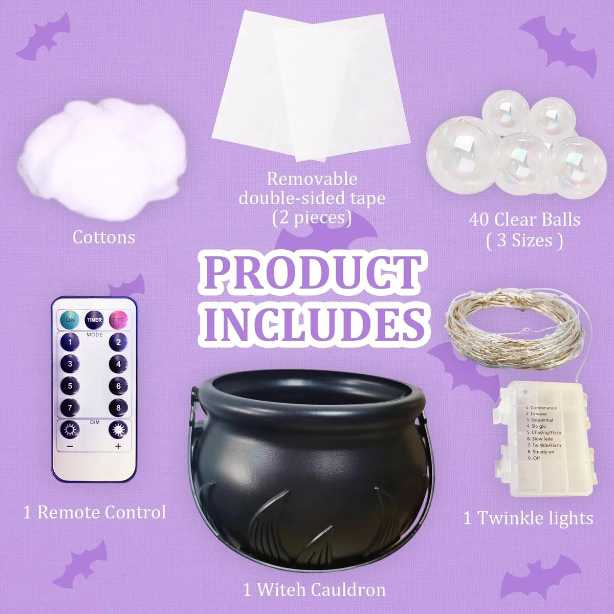Halloween Light-Up Bubble Cauldron – 40 LED Balls & Remote Halloween Cauldron Decor Babs