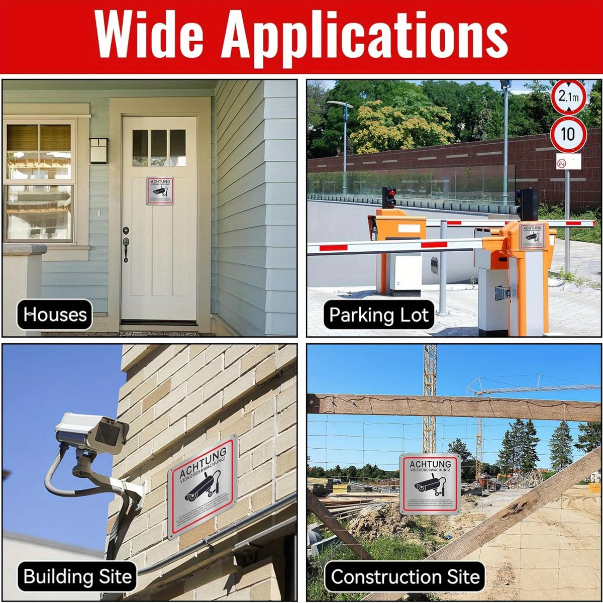 Aluminum Alloy Wall-Mounted Security Camera Sign – German Text Security Camera Sign Babs