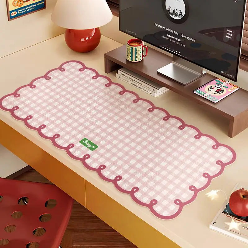 Large Checkered Mouse Pad Pink Blue – PVC Desk Mat | HUXUAN Extended Desk Mat Babs A5