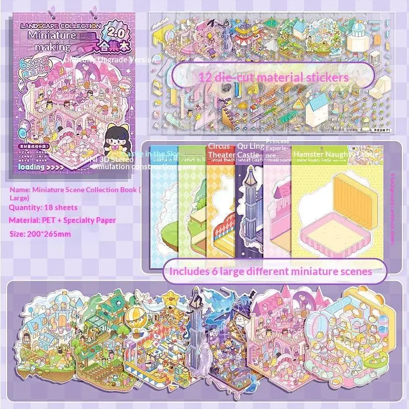 Kawaii 3D Scene Sticker Book – 20 DIY Themes, 50 Pages DIY Sticker Craft Book Babs B