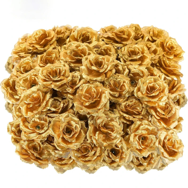 25/50pc Silk Artificial Rose Heads – Wedding & Home Decor Artificial Flower Heads Babs Gold 25 PCS