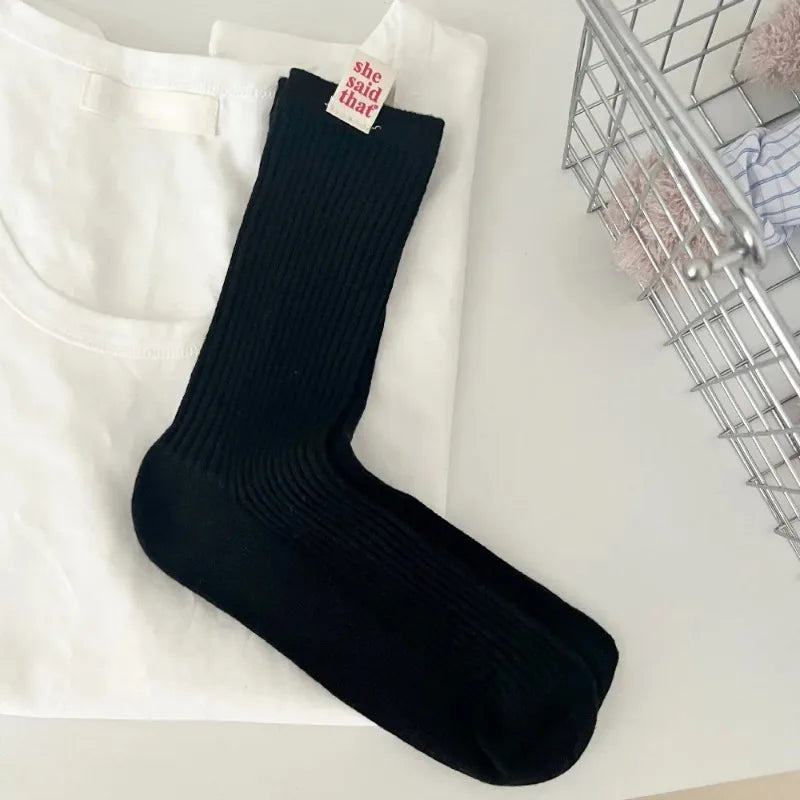 Japanese Retro Cotton Women's Socks | Korean Style 2-Pair Pack Women's Fashion Socks Babs black