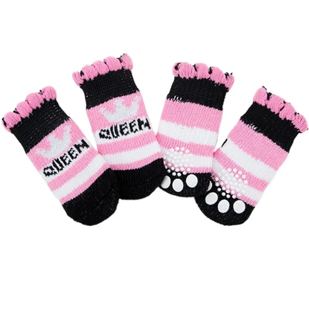 Cute Anti-Slip Pet Socks for Dogs & Cats – 4 Pack, S/M/L Pet Socks Babs crown M