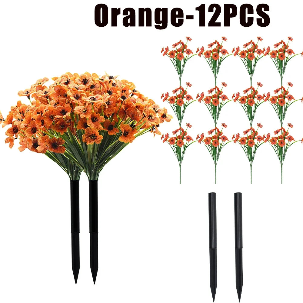 UV Resistant Artificial Violet Flowers – Garden & Wedding Décor Artificial Flower Shrubs Babs Orange-12PCS