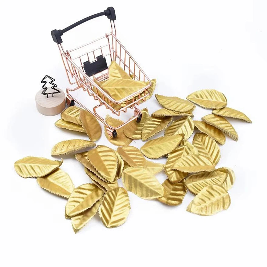 Silk Rose Gold Leaves Artificial Decoration – 50 or 100 Pcs Artificial Flower Leaves Babs