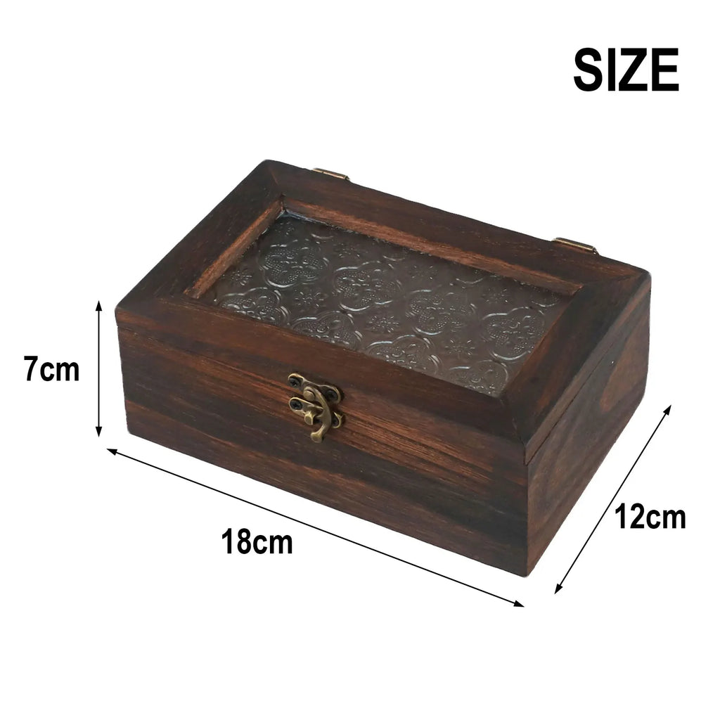 Nordic Retro Solid Wood Begonia Flower Glass Hinged Storage Box Decorative Storage Box Babs