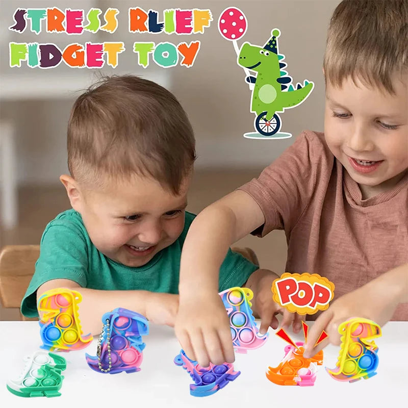 Mini Dinosaur Pop Keychain Fidget Toys – 10/20pc Party Favors Fidget Keychain Toy Babs