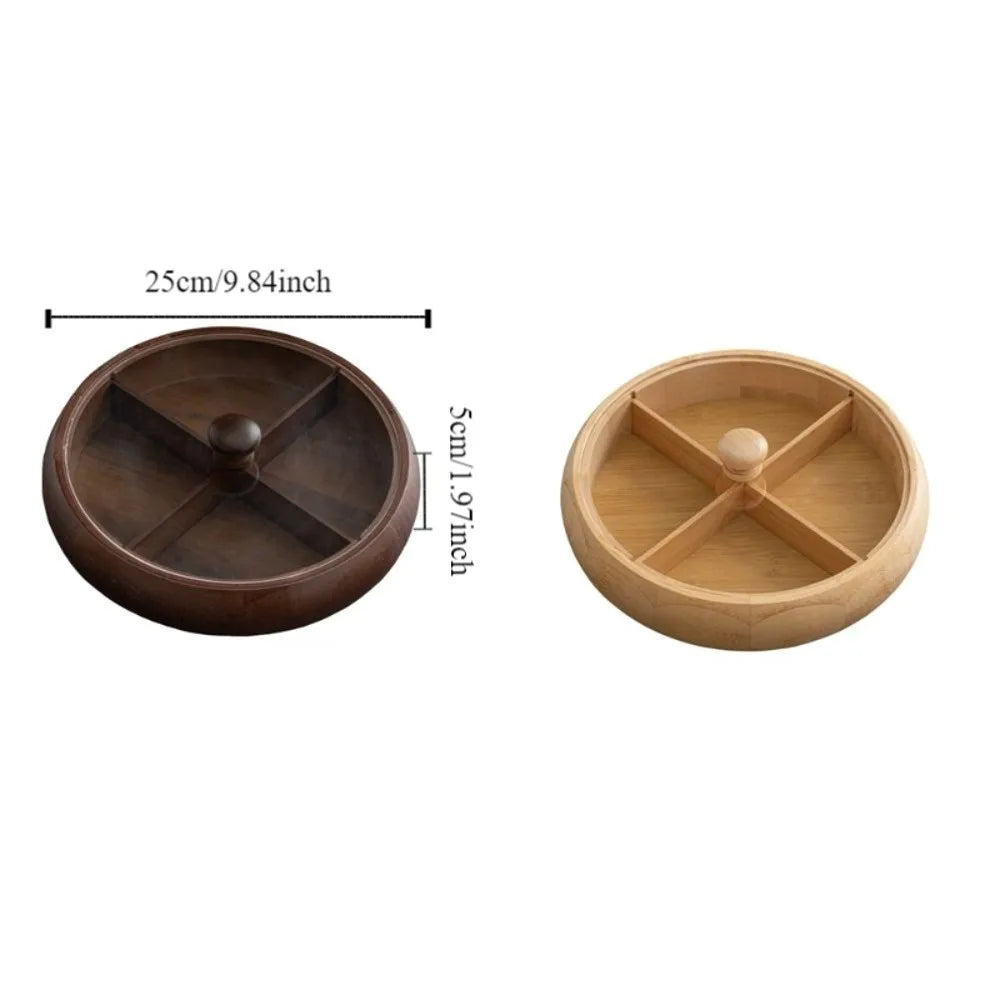 Round Wooden 4-Compartment Snack Serving Tray – Retro Nut Platter Snack Serving Tray Babs