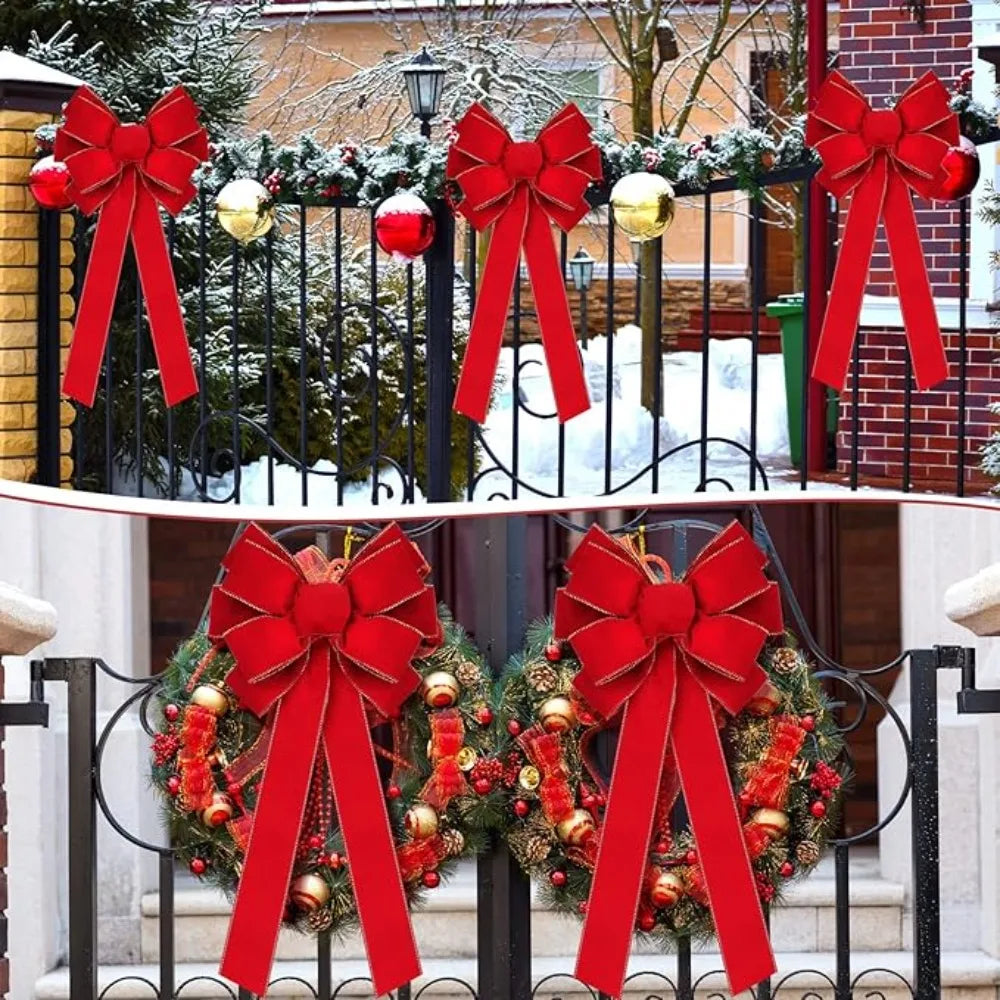 Large Red Velvet Christmas Bow – Gold Edge Tree & Door Decor Christmas Bow Decoration Babs