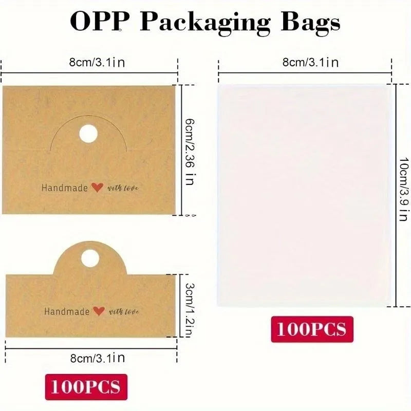 100pcs Kraft Paper Jewelry Gift Bags for Earrings & Bracelets Jewelry Packaging Bags Babs