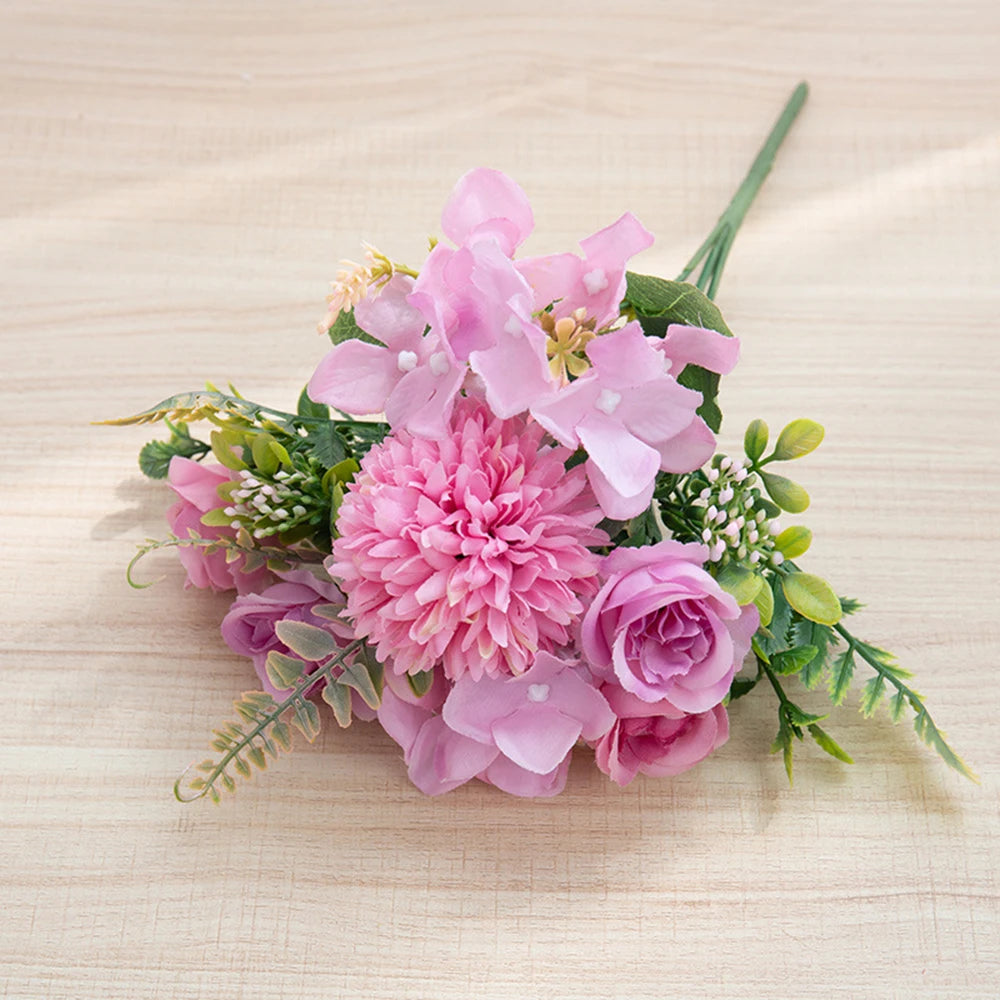 Silk Rose & Chrysanthemum Artificial Bridal Bouquet | DIY Decor Artificial Flower Bouquet Babs PURPLE 1PC