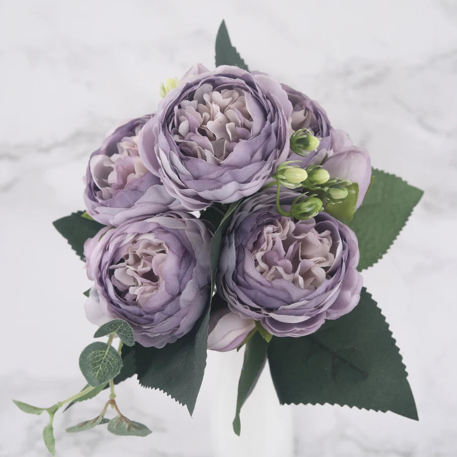 Silk Rose Peony Artificial Flowers – Wedding & Home Décor Artificial Flower Bouquet Babs New Purple