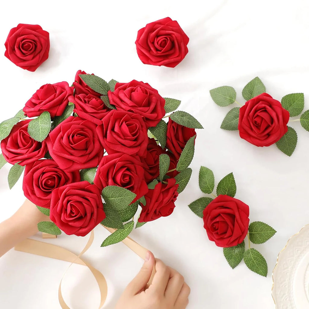 50Pcs Artificial Rose Flower Heads with Stems – Wedding & Home Decor Artificial Flower Stems Babs