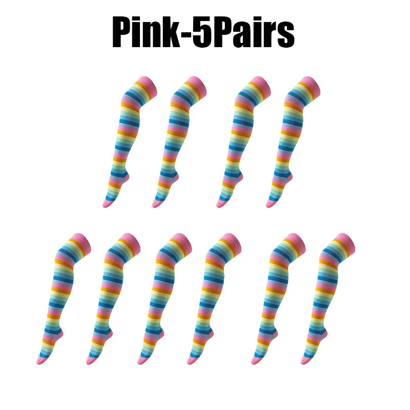 Rainbow Striped Thigh High Socks – Halloween Cosplay Party Thigh High Socks Babs Pink 5Paris as show