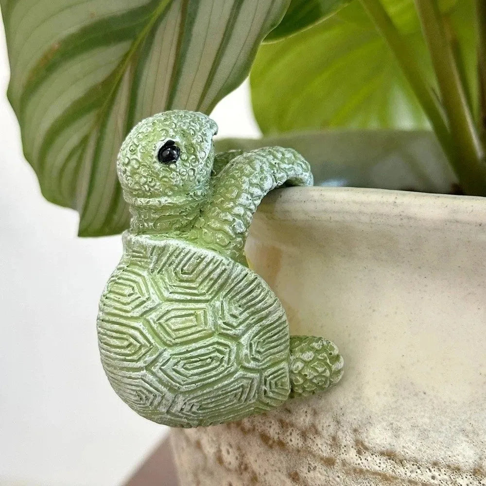Turtle Pot Buddy Resin Garden Ornament | Whimsical Hanging Decor Garden Figurine Babs Green