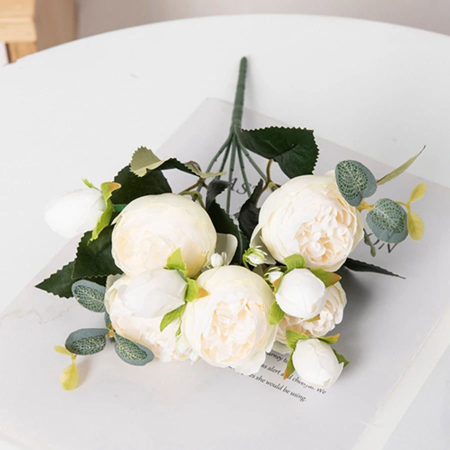 Silk Peony Bouquet – Artificial Flowers for Home & Wedding Artificial Flower Bouquet Babs Milky White 1pc