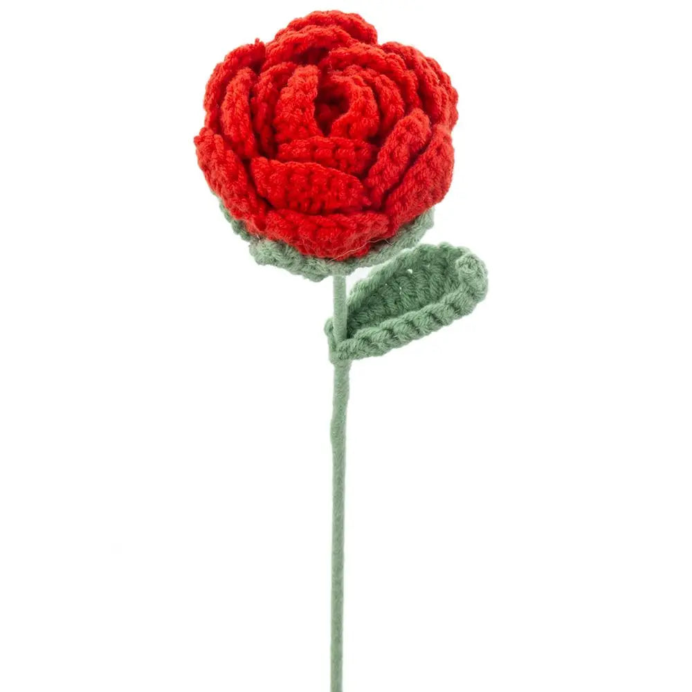 Handmade Crochet Yarn Rose Bouquet – Wedding & Home Decor Gift Crochet Flower Bouquet Babs Big Red 5 PCS