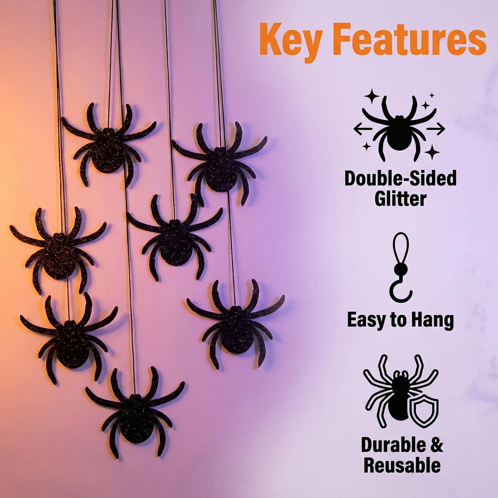 18pcs Halloween Glitter Black Spider Hanging Decorations Halloween Hanging Decor Babs