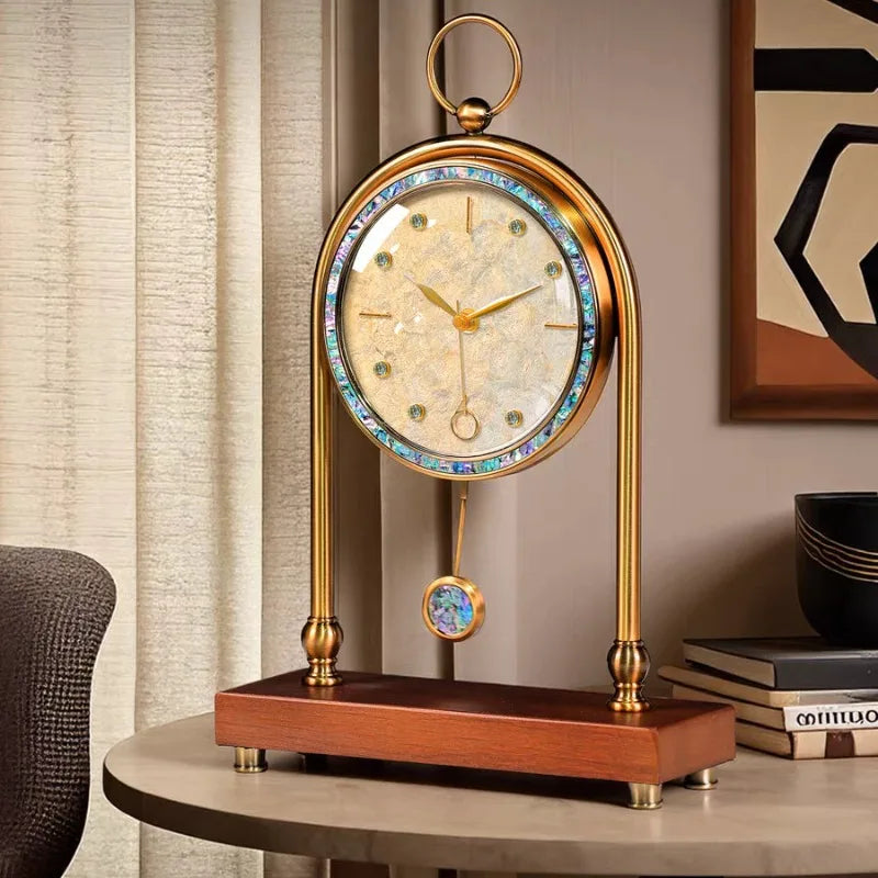 Shell Walnut Pendulum Table Clock – Antique Bronze Luxury Desk Clock Decorative Desk Clock Babs