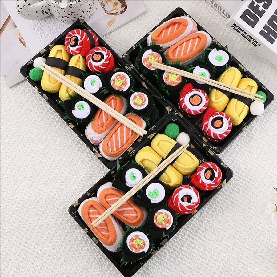 5-Pair Salmon Sushi Novelty Crew Socks Gift Box – Unisex Novelty Socks Set Babs