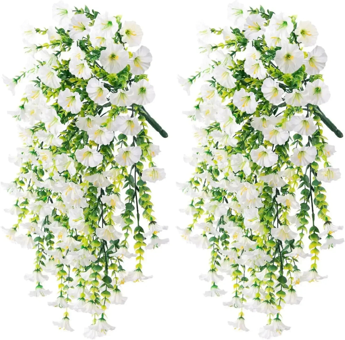 Artificial Morning Glory & Eucalyptus Hanging Floral Decor Artificial Hanging Decor Babs White-2PCS Plastic