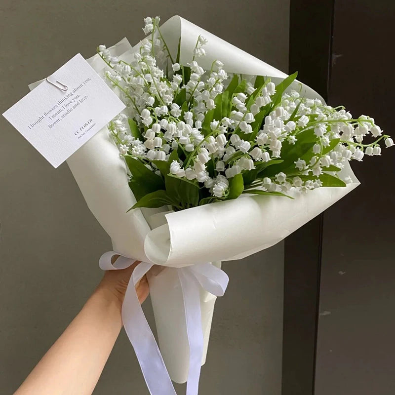 6pcs White Artificial Bellflower Orchid Bouquet – Home & Wedding Artificial Flower Set Babs