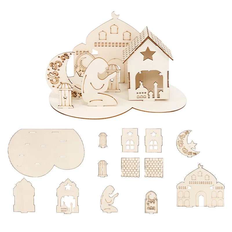 Wooden Ramadan Castle DIY Puzzle – Eid Mubarak Table Decor Holiday Wood Puzzle Babs C