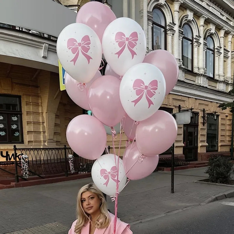 Pink Clear Bow Latex Balloons – Wedding & Birthday Party Decor Latex Party Balloons Babs