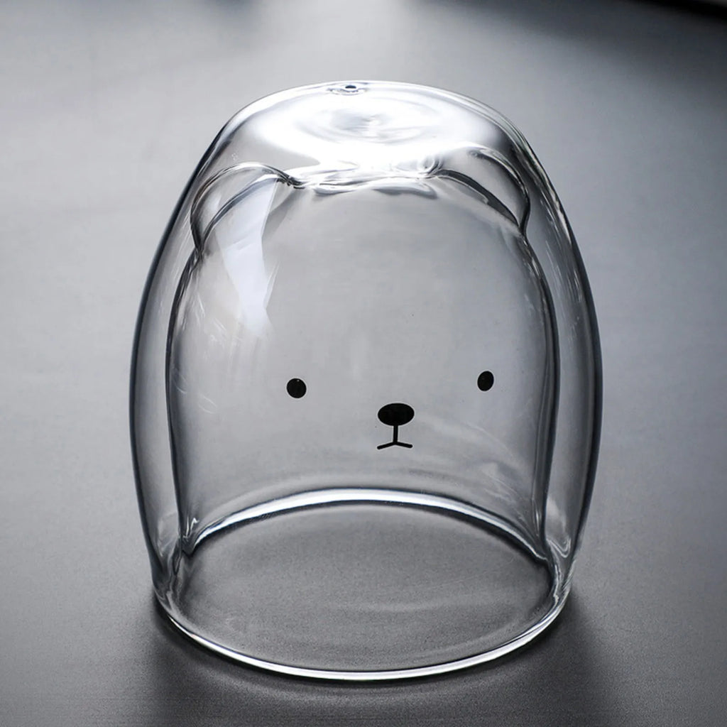Cute Animal Double-Wall Glass Mug – Bear Cat Dog Cartoon Cup Double Wall Glass Mug Babs A