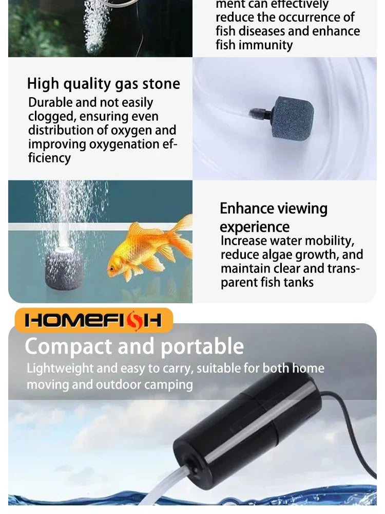 Portable USB Aquarium Air Pump – Mini Fish Tank Oxygenator Aquarium Air Pump Babs