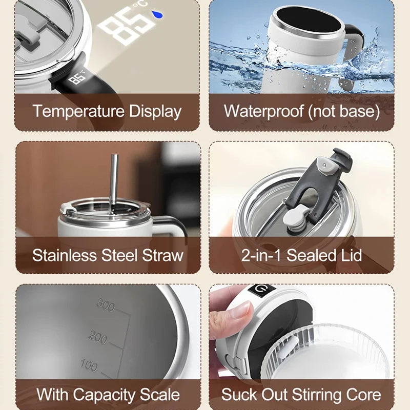 Self-Stirring Stainless Steel Mug | USB-C Rechargeable & LED Temp Self-Stirring Coffee Mug Babs