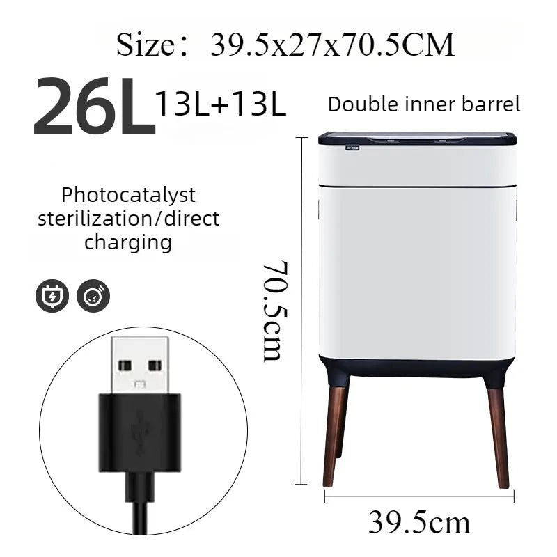 Automatic Sensor Trash Can 13L Stainless Steel Kitchen Bin Sensor Trash Can Babs White-26L