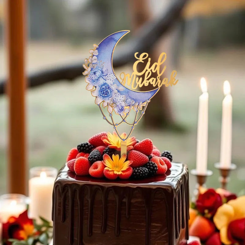 Eid Mubarak Acrylic Cake Topper – Moon Flower DIY Decoration Acrylic Cake Topper Babs