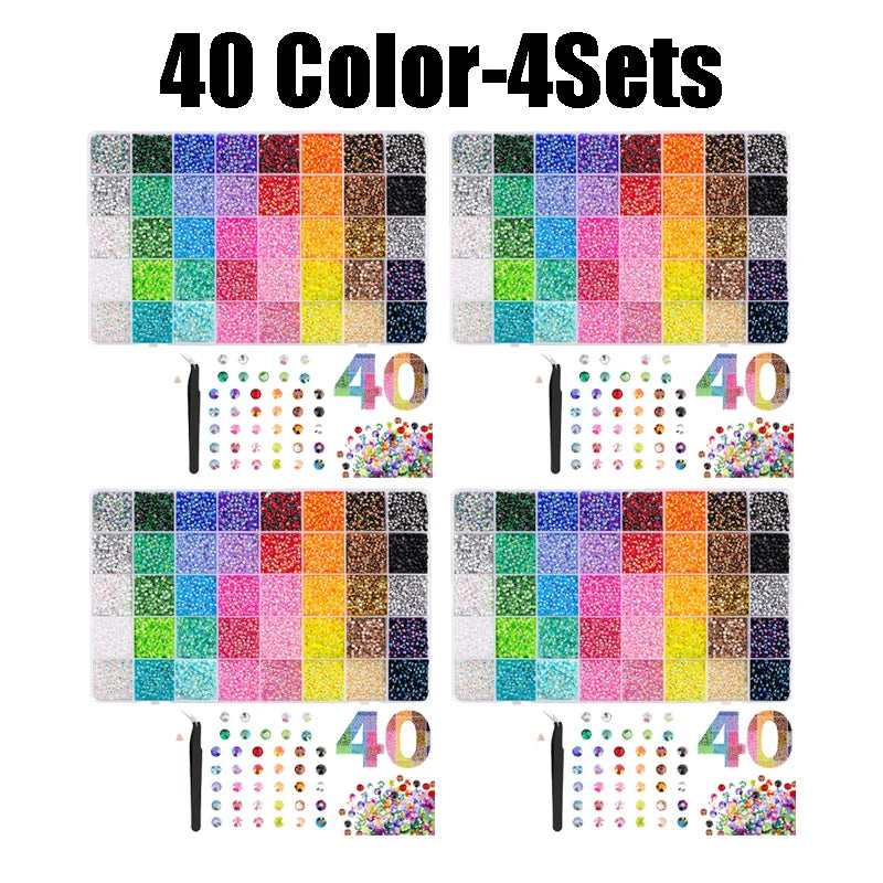 40-Grid 3mm Flatback Rhinestone Kit – 18,000 Multicolor Gems Rhinestone Craft Kit Babs 40 Color-4Sets