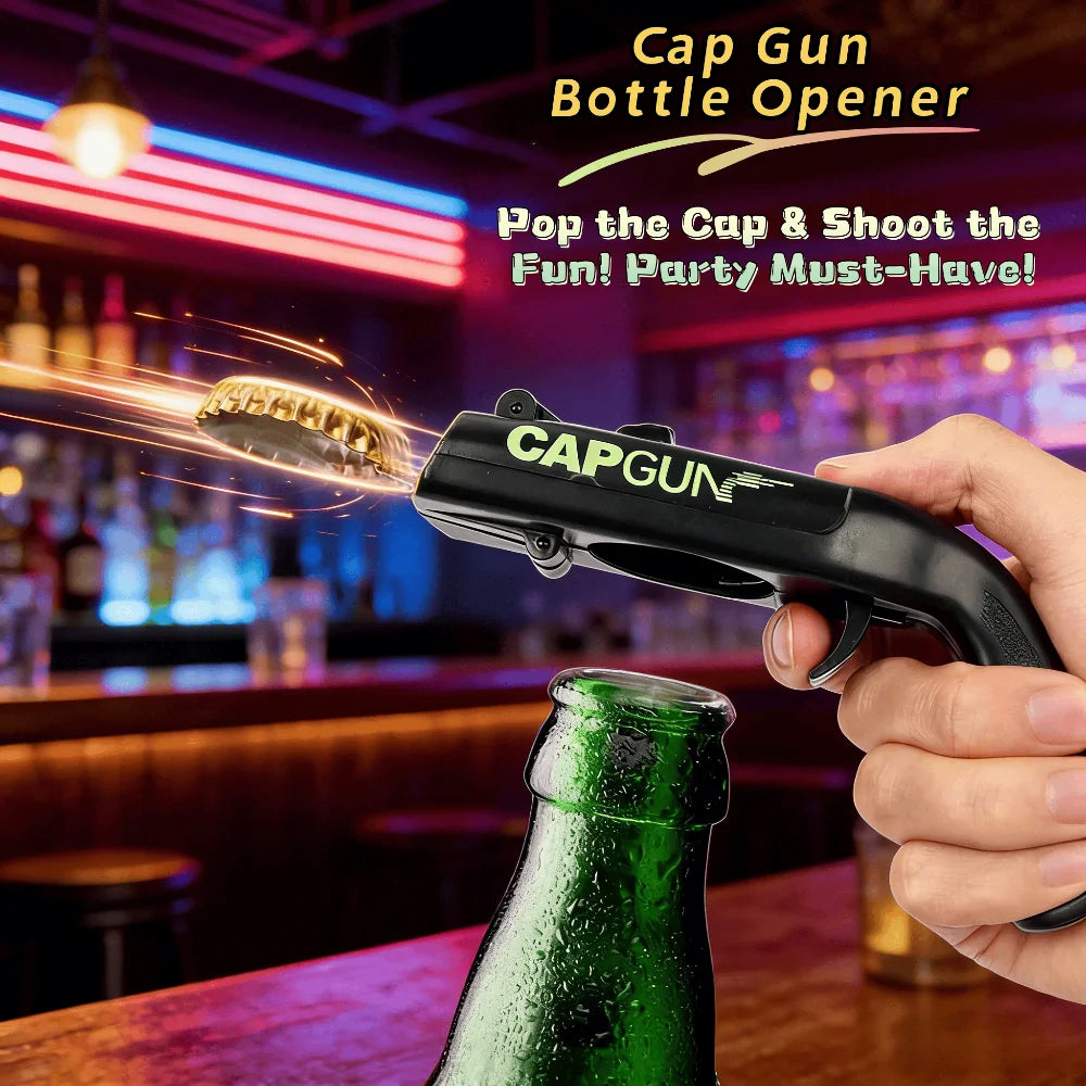 Cap Gun Bottle Opener – Fun Party Bar Tool | Stainless Steel Novelty Bottle Opener Babs