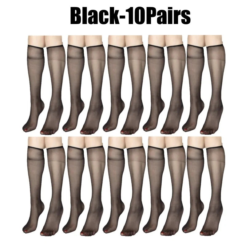 Women's Ultra-Thin Seamless Sheer Stockings | Korean Style Sheer Stockings Babs Black-10Pairs One Size